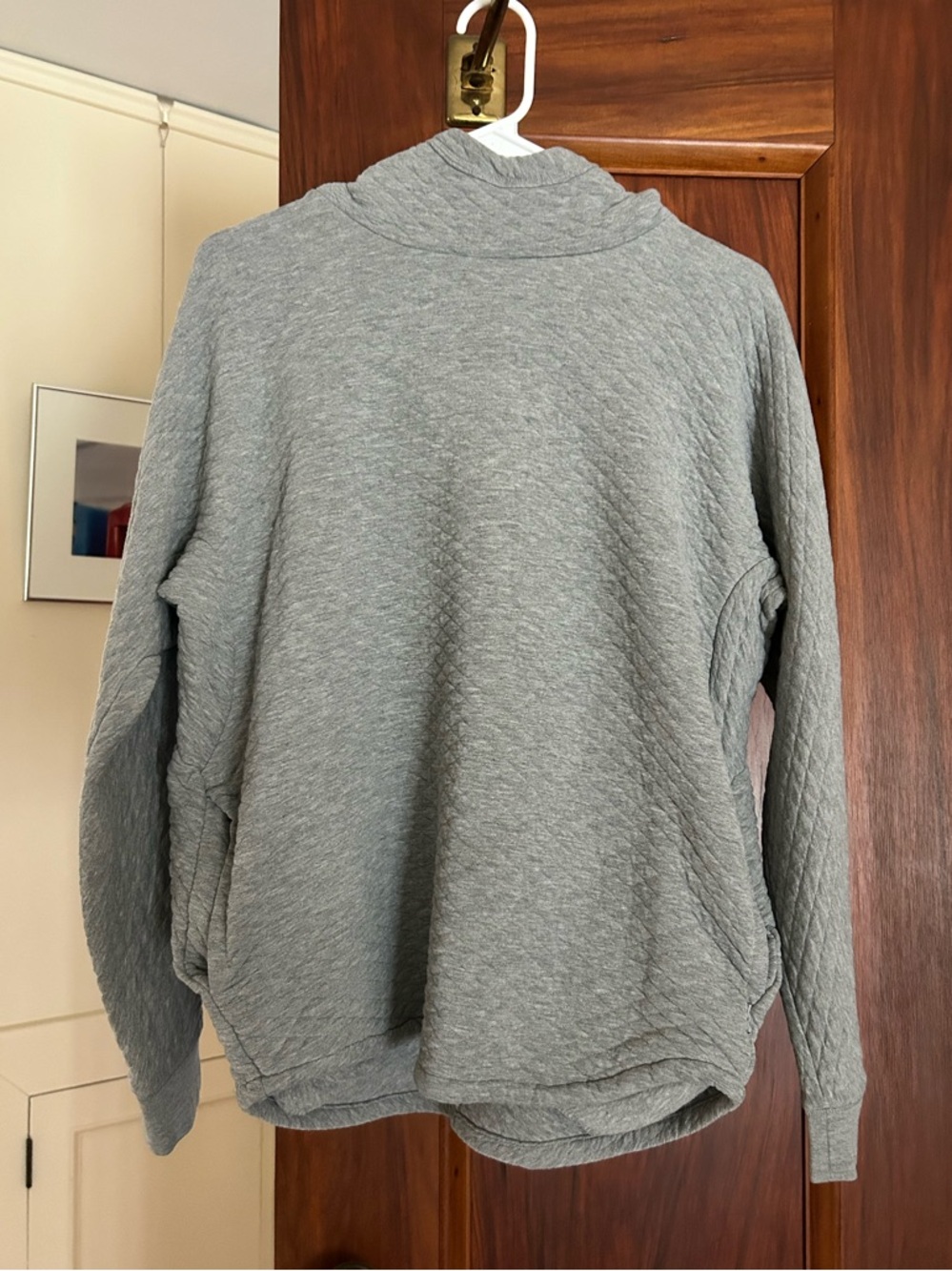 BRTN Women’s Quilted Gray Funnel Neck Hooded Sweatshirt